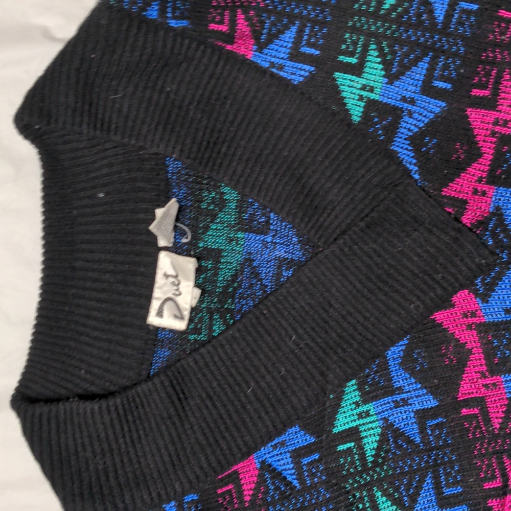 Vintage 90s Colorful Abstract Print V Neck Sweater Size L Grannycore - Picture 2 of 7